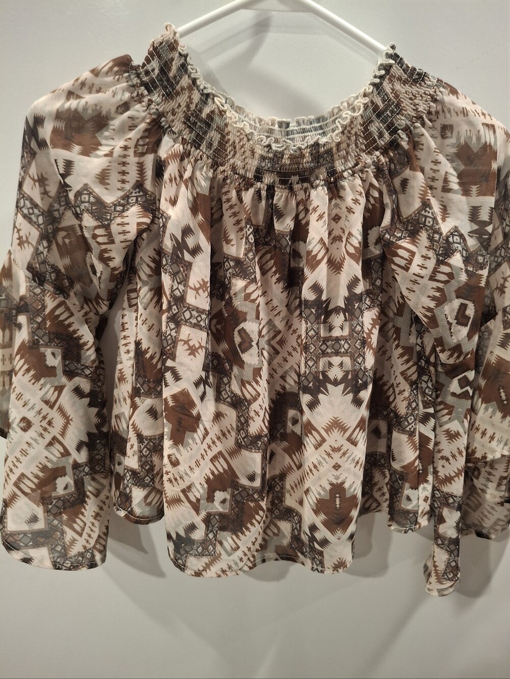 Shyanne Brown and Cream Aztec Off-Shoulder Blouse